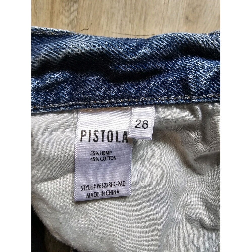 PISTOLA Distressed Straight Leg Blue Ripped Denim Jeans 28 High Rise Botton Fly - Picture 5 of 7